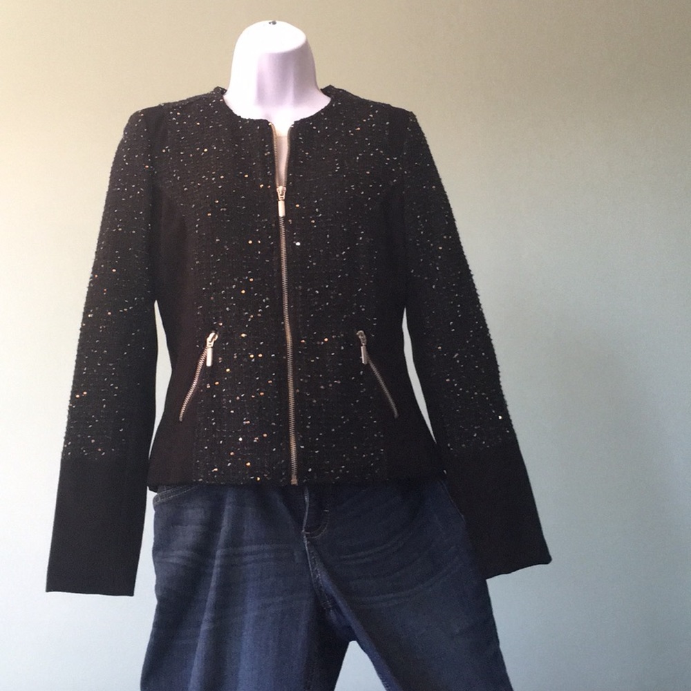 Jacket. Black with hint of gold sequins. Small